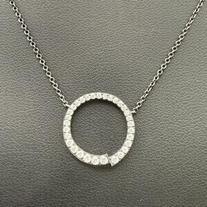 Nadri Pave CZ Open Circle Pendant Necklace Gunmetal Adjustable Slider Chain